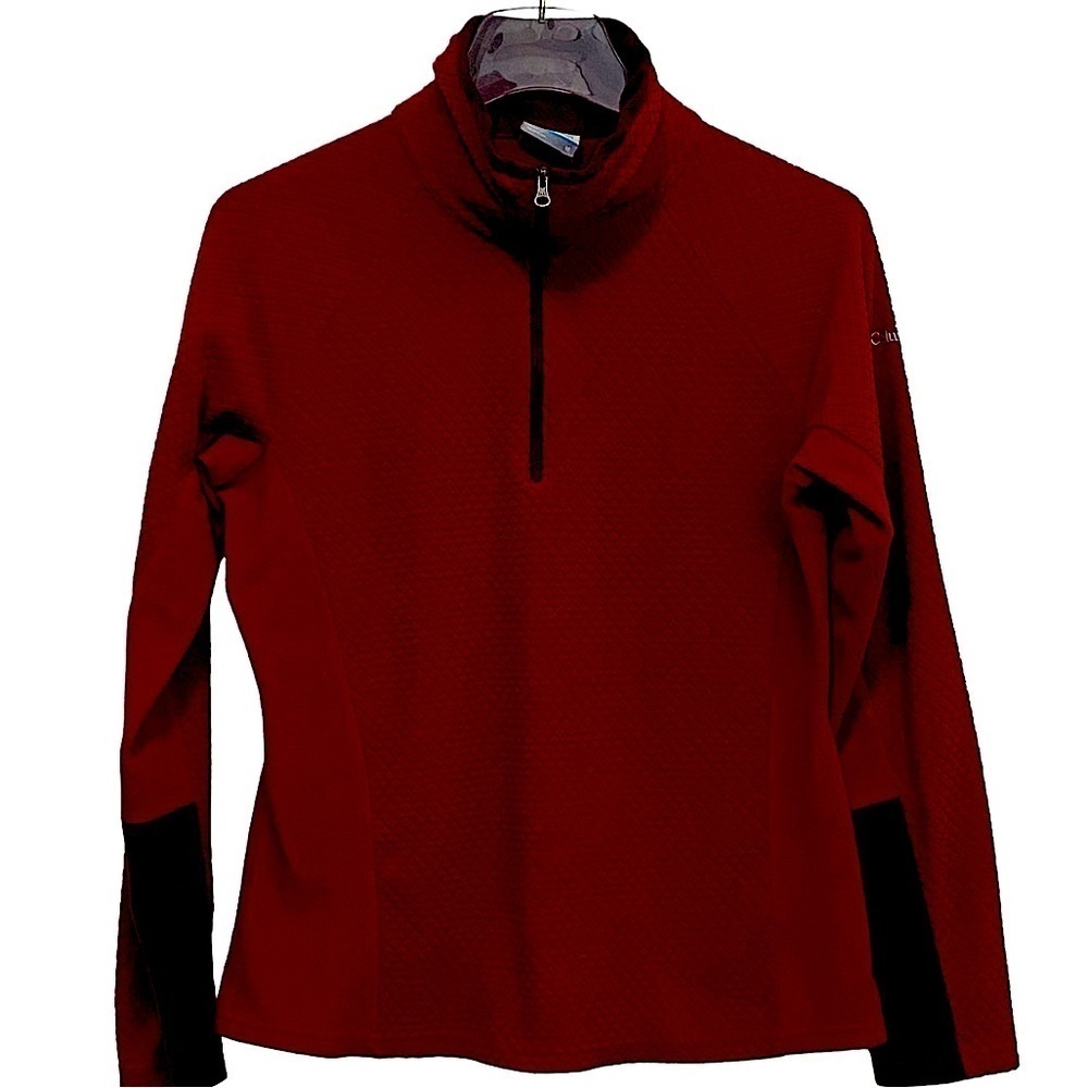 COLUMBIA - SZ MEDIUM - CRANBERRY COLOR - 1/4- or 1/2 ZIP - COLORBLOCK SLEEVES B4 - Picture 3 of 9
